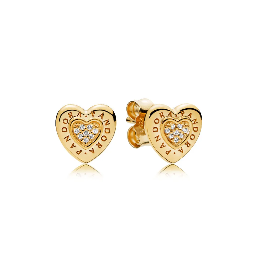 PANDORA Shine logo heart stud earrings with clear cubic zirconia - 267382CZ