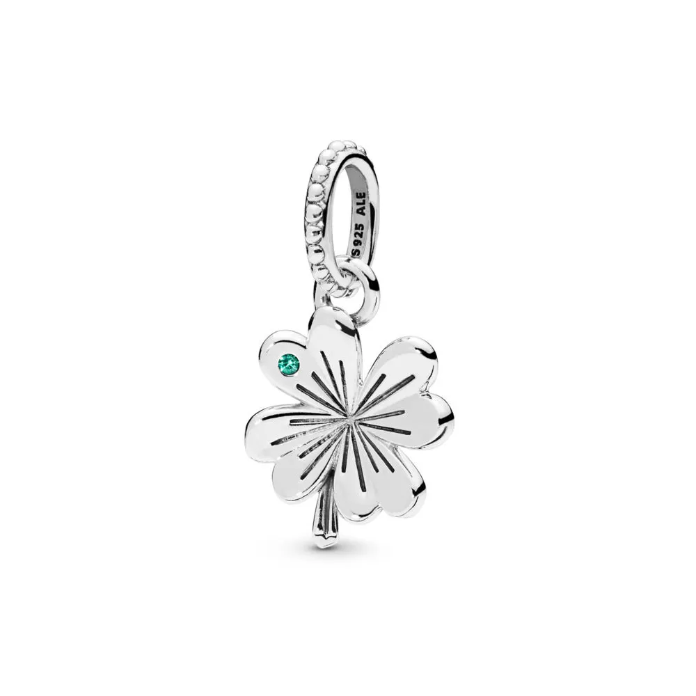 Pandora Clover silver pendant with aqua green crystal - 397965NAG