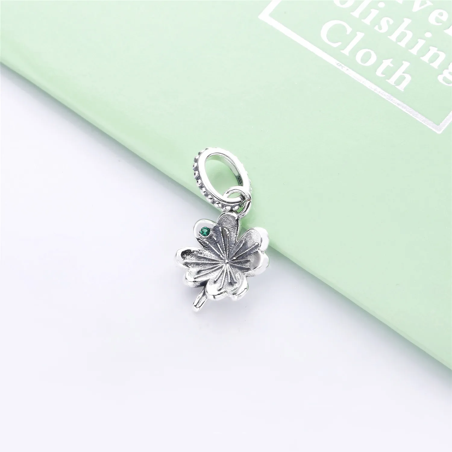 Pandora Clover silver pendant with aqua green crystal - 397965NAG