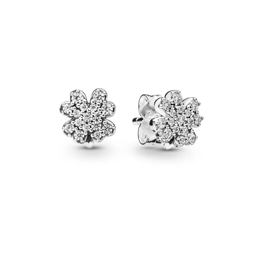 Pandora Clover silver stud earrings with clear cubic zirconia - 297944CZ