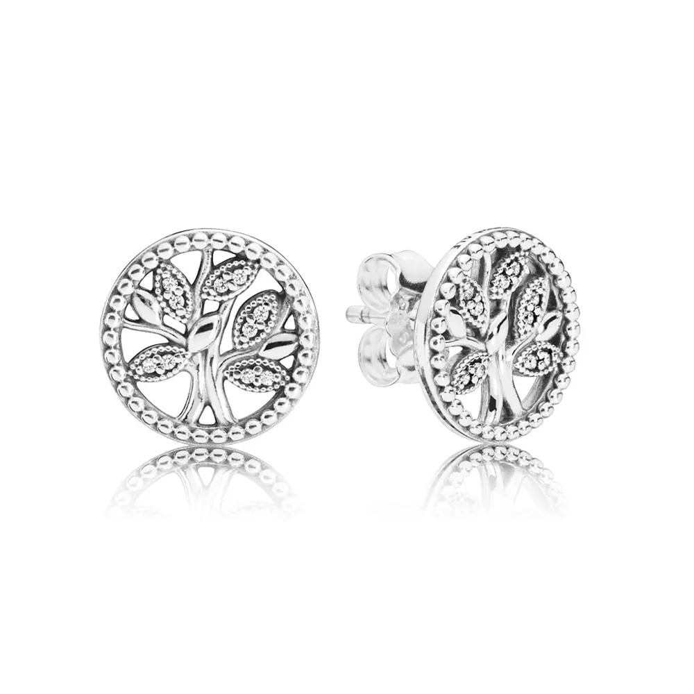 Pandora Family tree silver stud earrings with clear cubic zirconia - 297843CZ