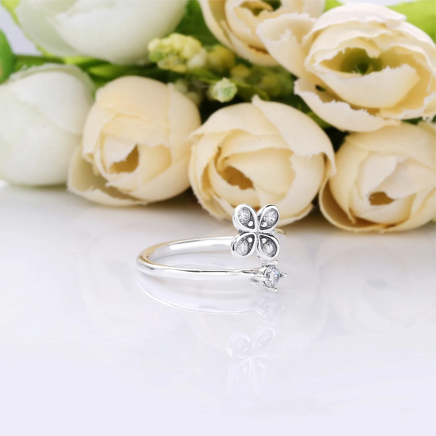 Pandora Flower silver open ring with clear cubic zirconia - 197988CZ