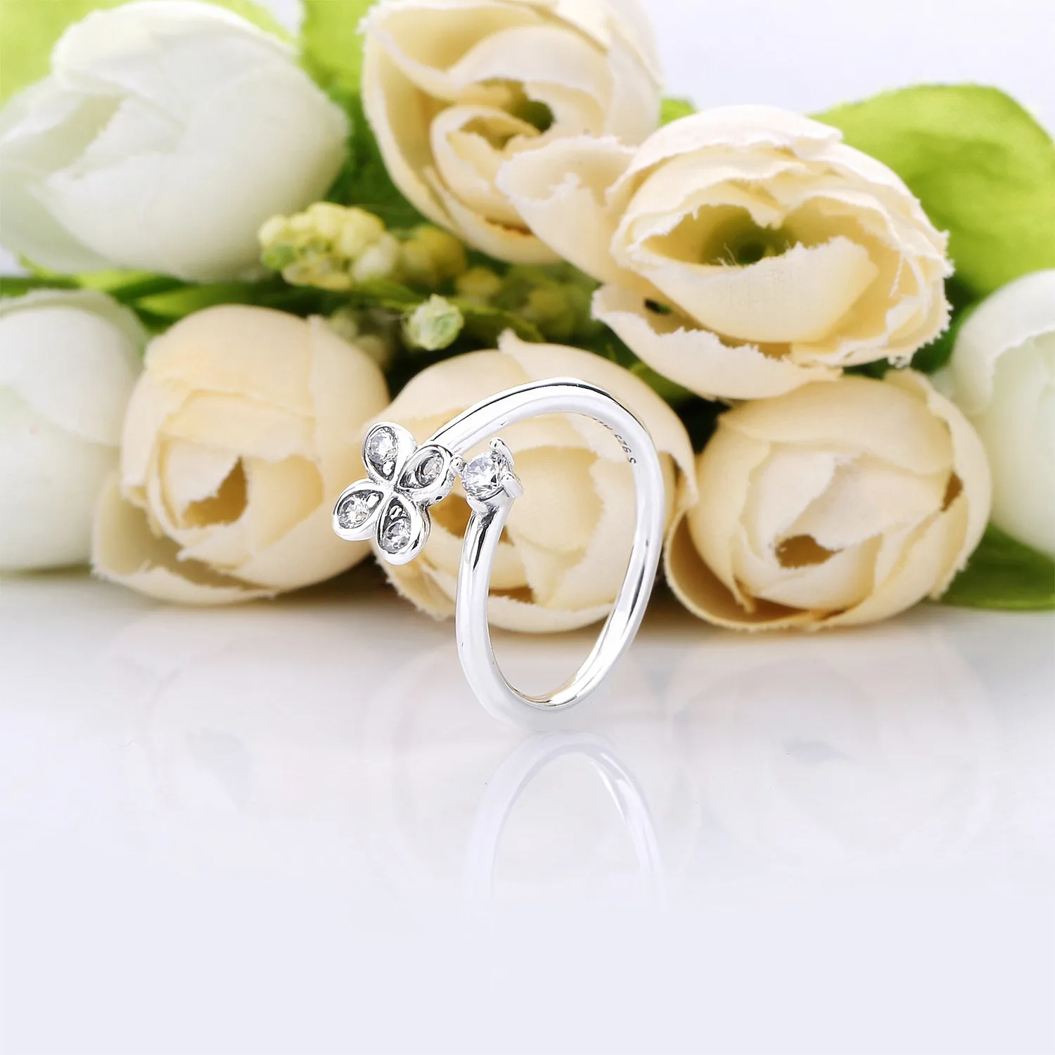 Pandora Flower silver open ring with clear cubic zirconia - 197988CZ