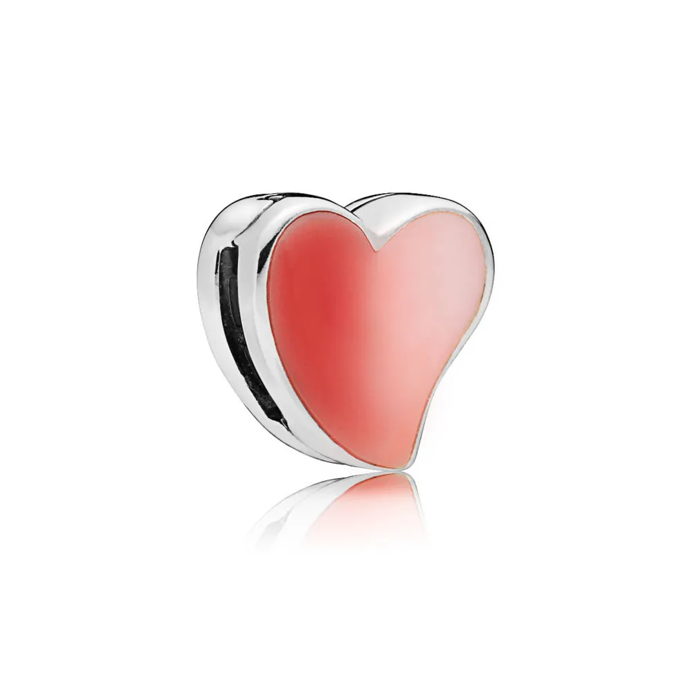 PANDORA Reflexions heart silver clip charm with shaded pink enamel - 797809ENMX