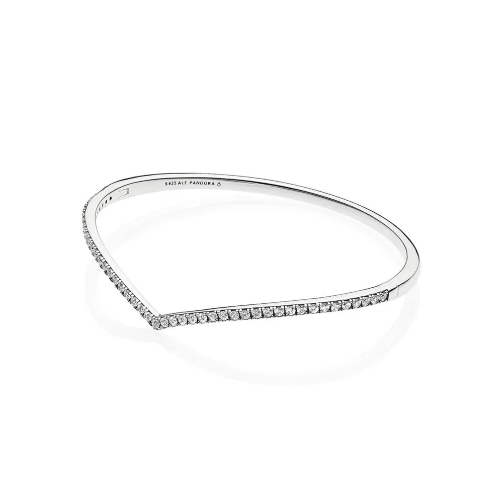 Pandora Wishbone silver bangle with clear cubic zirconia - 597837CZ