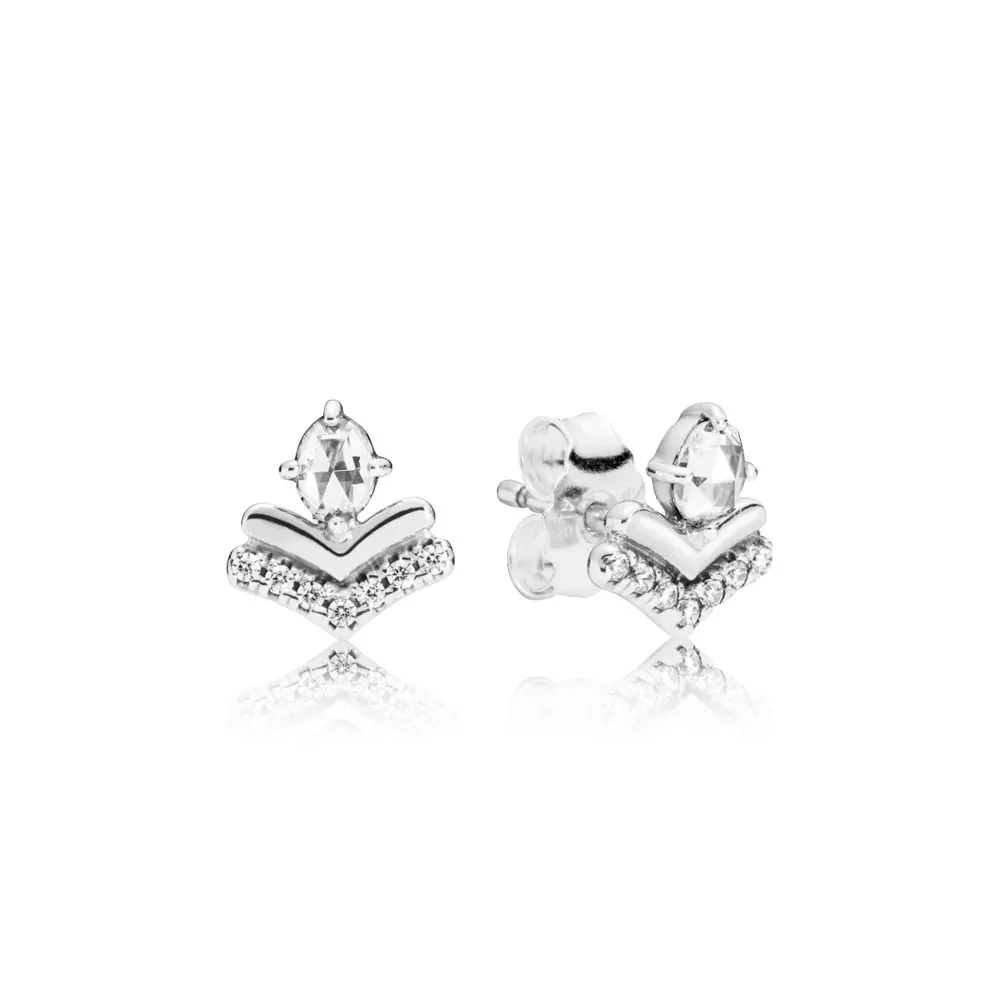 pandora wishbone silver stud earrings with clear cubic zirconia 297787cz