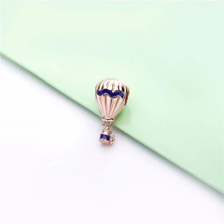 Air balloon Pandora Rose hengende charm with blue and white enamel - 788055ENMX