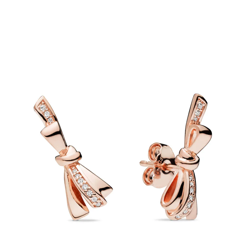 Bow PANDORA Rose stud earrings with clear cubic zirconia - 287234CZ