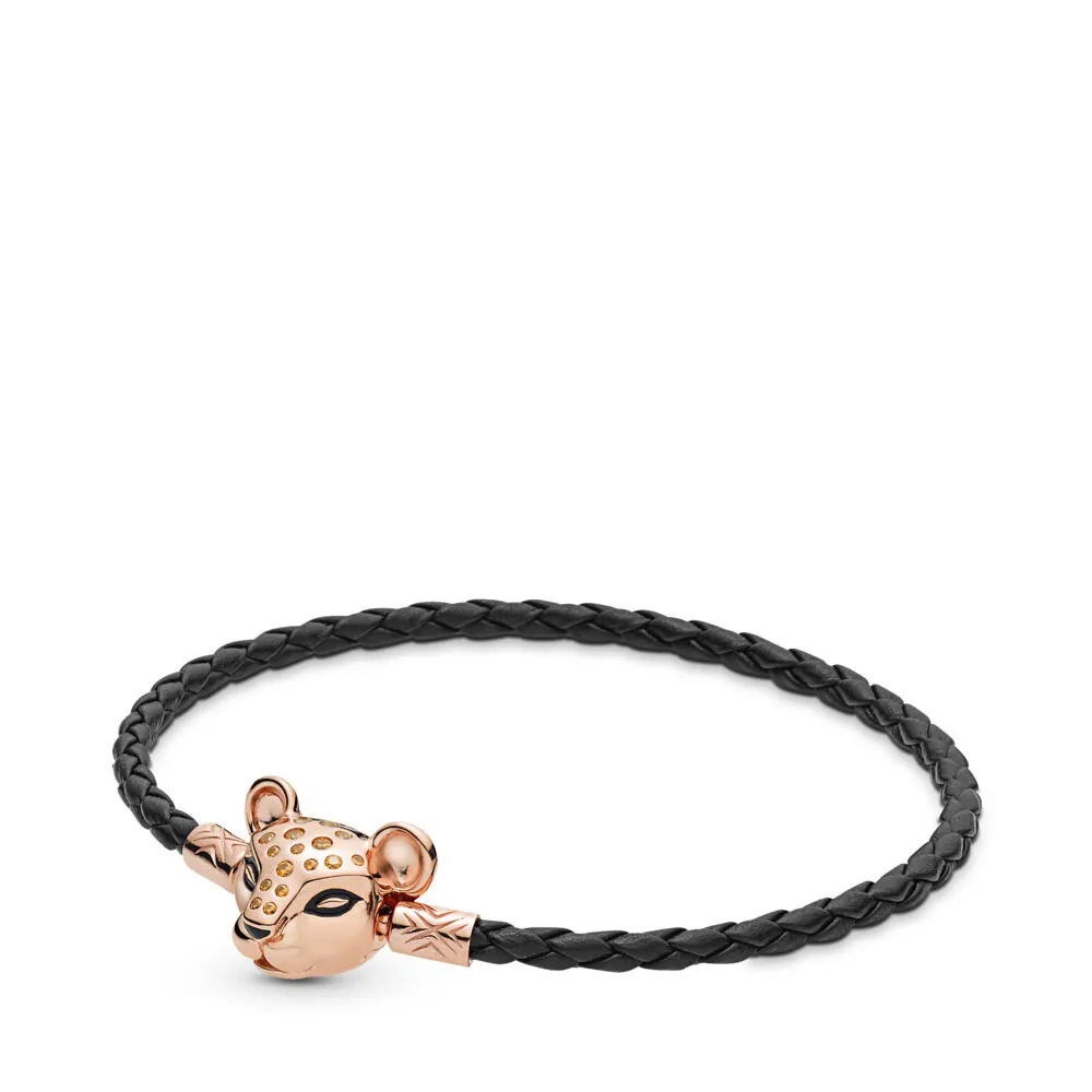 Sparkling Lion Princess, Woven Leather Bracelet, Pandora Rose™ - 588053CBK-S