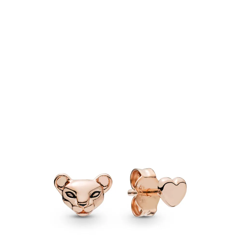 Lioness and heart Pandora Rose stud earrings with black enamel - 288022EN16