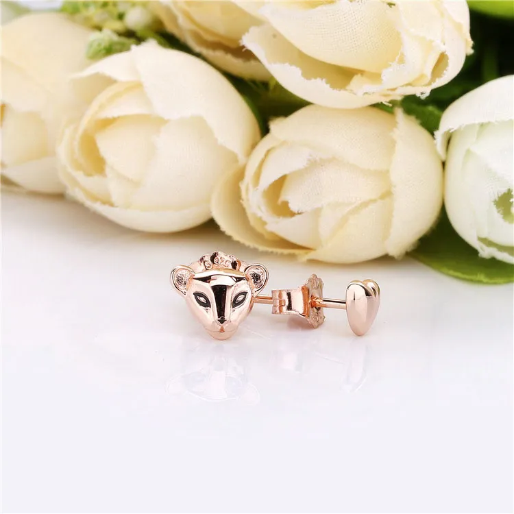 Lioness and heart Pandora Rose stud earrings with black enamel - 288022EN16