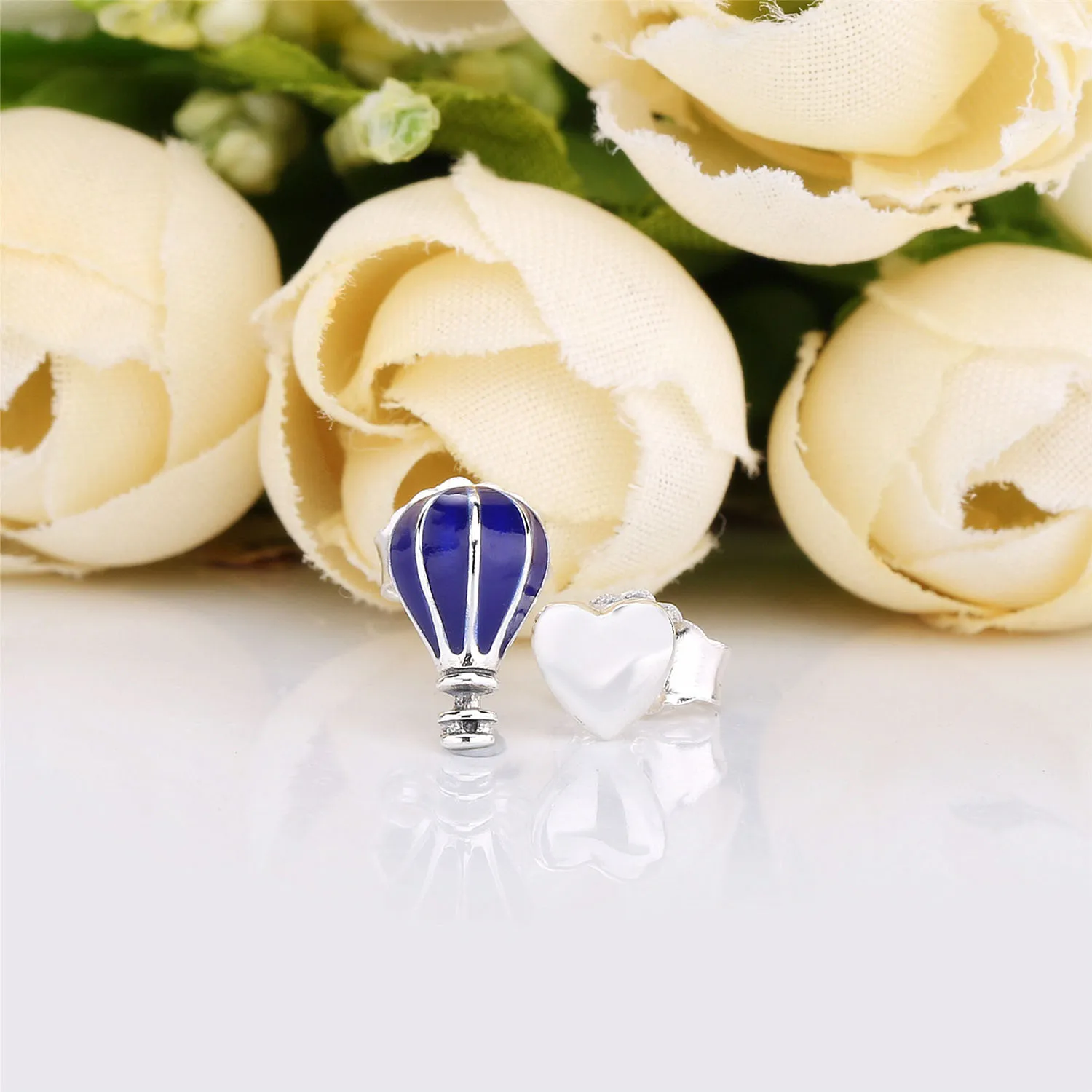 Pandora Air balloon and heart silver stud earrings with blue enamel - 298058EN195