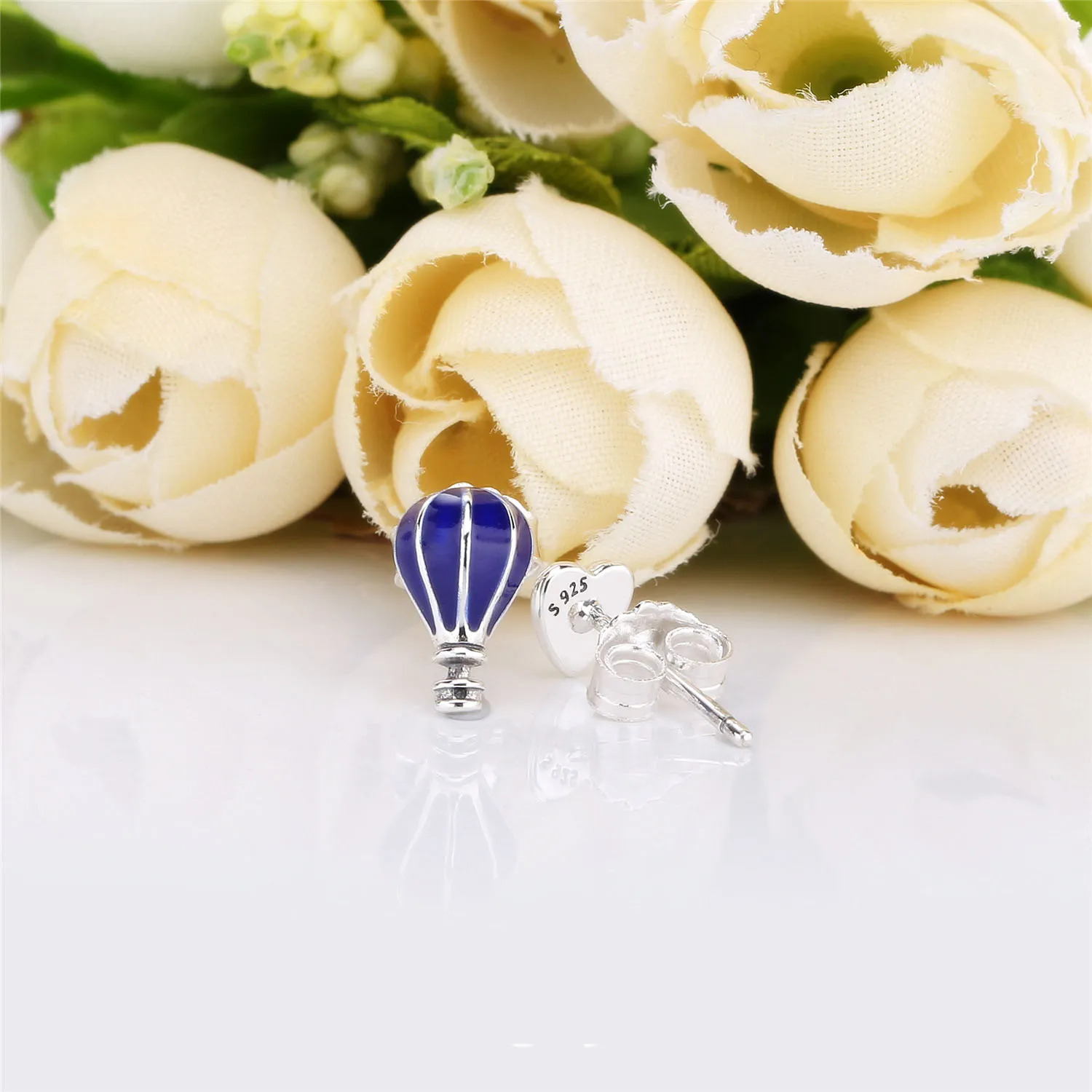 Pandora Air balloon and heart silver stud earrings with blue enamel - 298058EN195