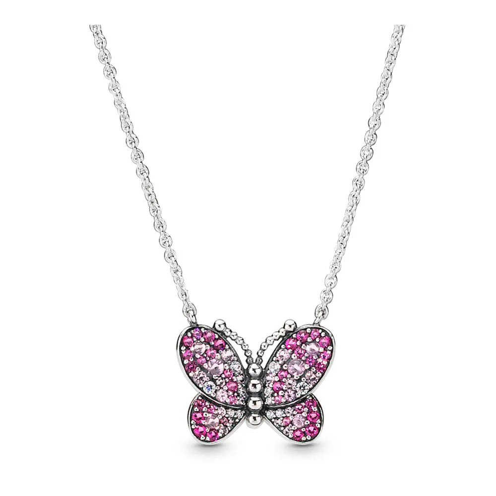 Pandora Butterfly silver collier with cerise crystal, pink mist crystal and clear cubic zirconia - 397931NCCMX-50