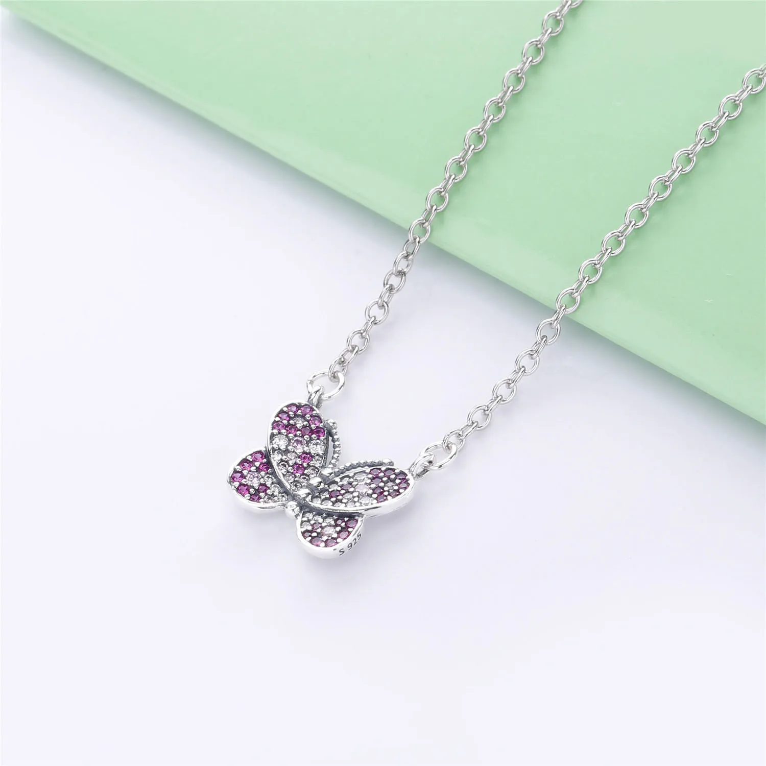 Pandora Butterfly silver collier with cerise crystal, pink mist crystal and clear cubic zirconia - 397931NCCMX-50