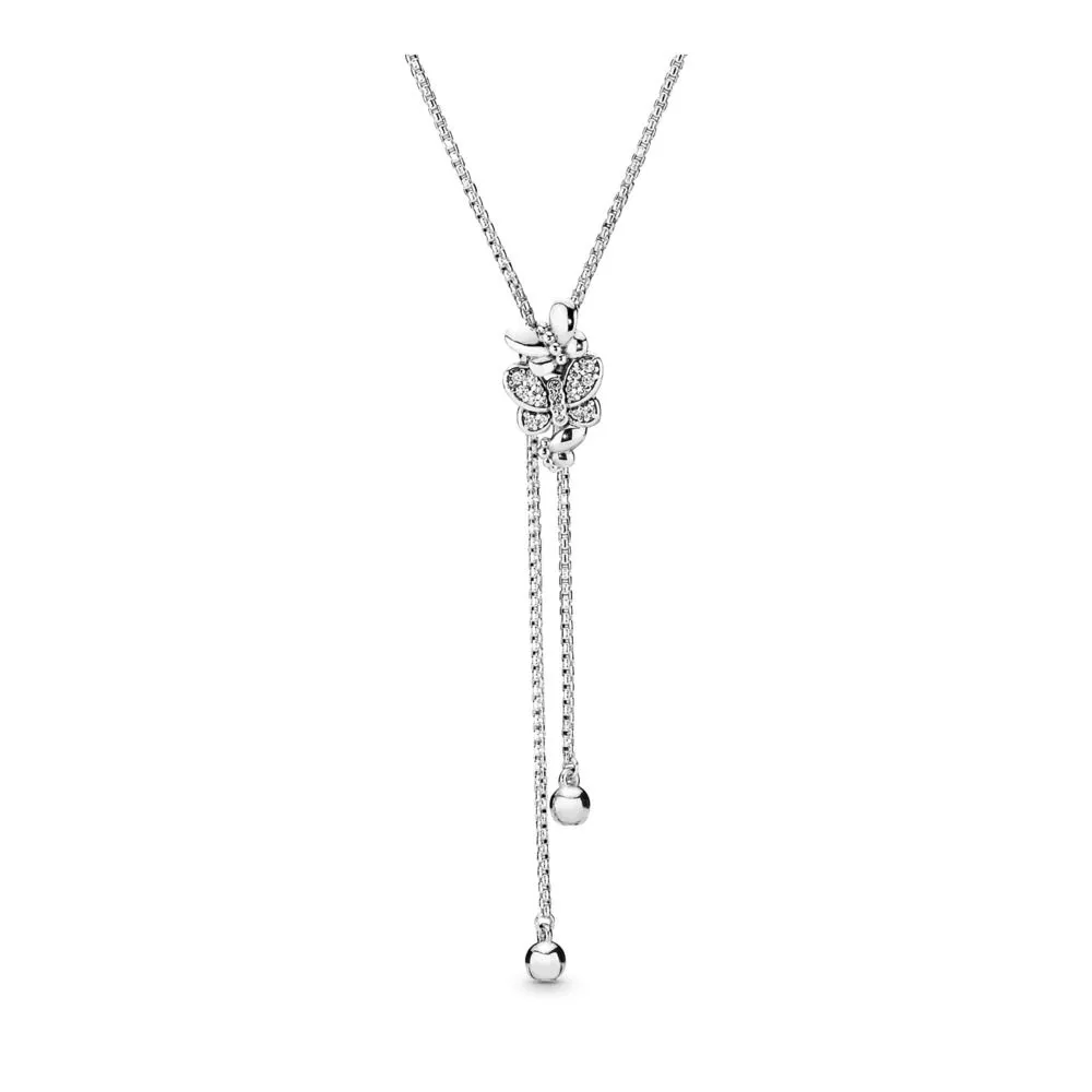 Pandora Butterfly silver Y-necklace with clear cubic zirconia and sliding clasp - 397911CZ