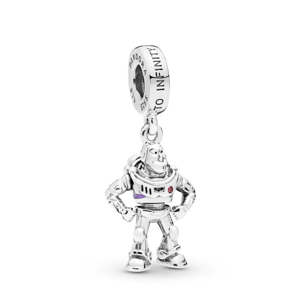 pandora disney buzz lightyear sølv dingler med røde cubic zirconia og lilla emalje 798042czr