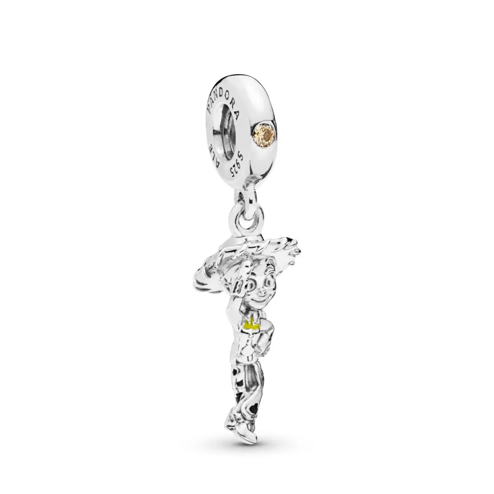 pandora disney jessie sølv dingler med gylden farget cubic zirconia svart og gul emalje 798048ccz