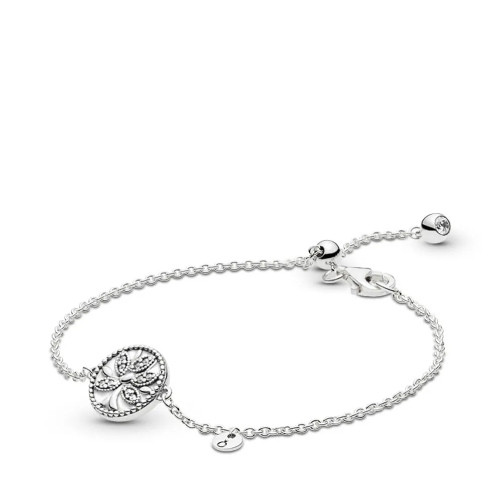 pandora family tree silver bracelet with clear cubic zirconia and white enamel 597776cz