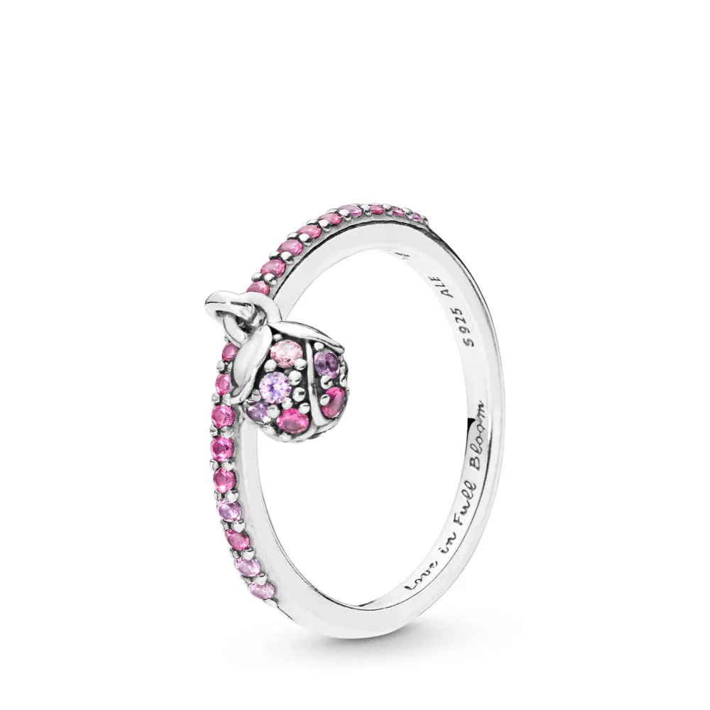 pandora flower bud silver ring with cerise crystal pink cubic zirconia and pink synthetic sapphire 198094nccmx