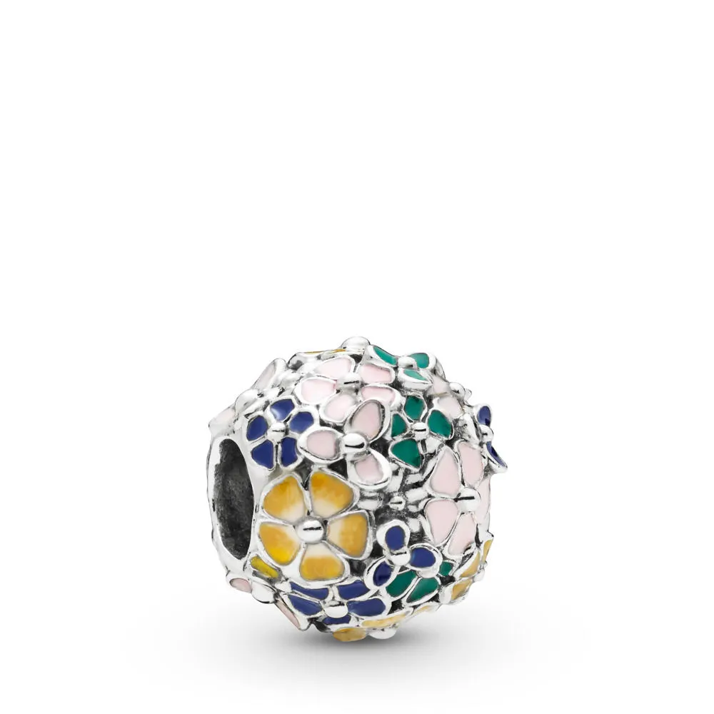 Pandora Flower silver charm with pink, green, blue, white and yellow enamel - 797907ENMX