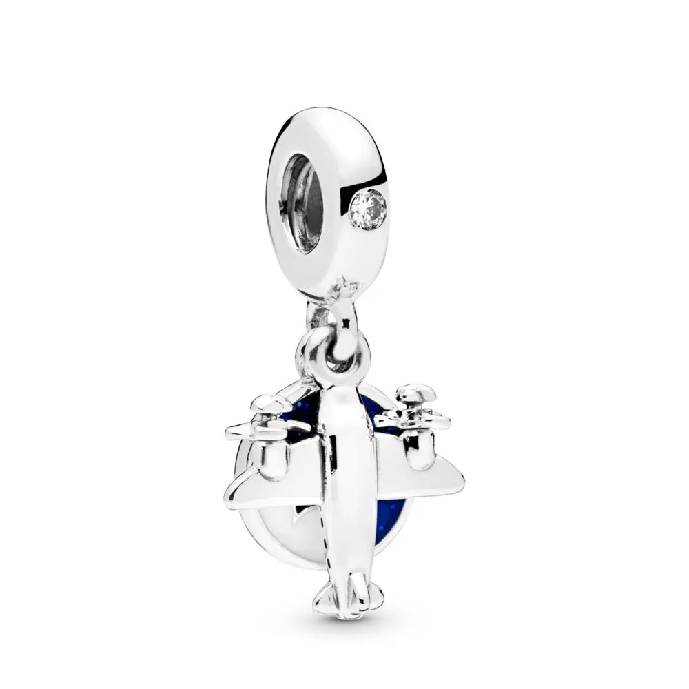 pandora fly sølv dingler med klar cubic zirconia blå og hvit emalje 798027cz