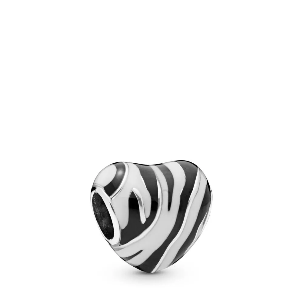 pandora heart silver charm with black and white enamel 798056enmx