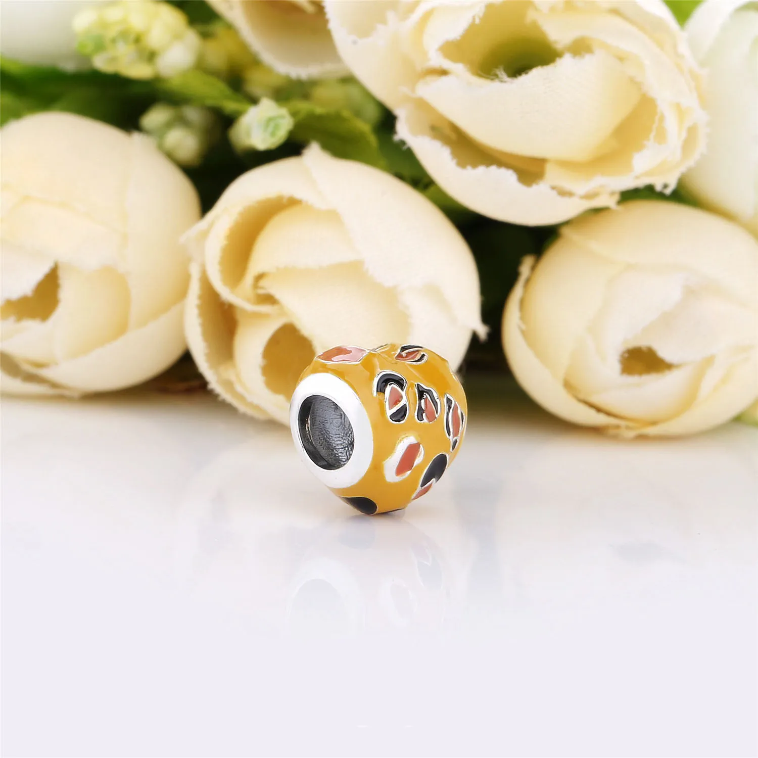 Pandora Heart silver charm with black, orange and brown enamel - 798065ENMX