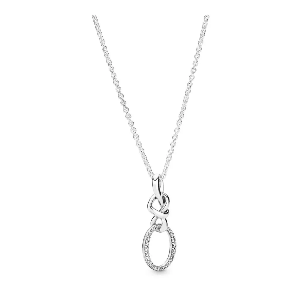 pandora knotted hearts silver pendant with clear cubic zirconia and necklace 398078cz