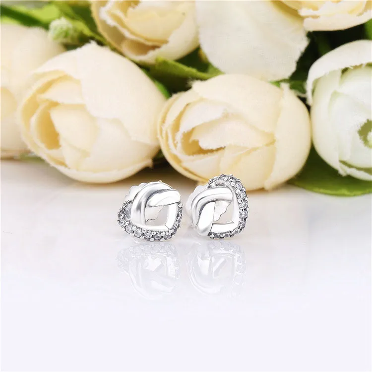 Pandora Knotted hearts silver stud earrings with clear cubic zirconia - 298019CZ