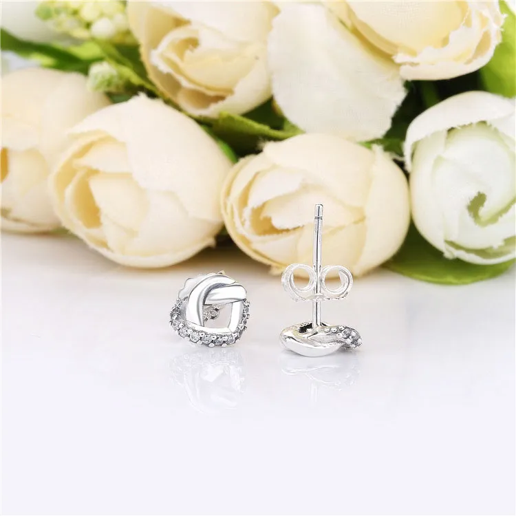 Pandora Knotted hearts silver stud earrings with clear cubic zirconia - 298019CZ