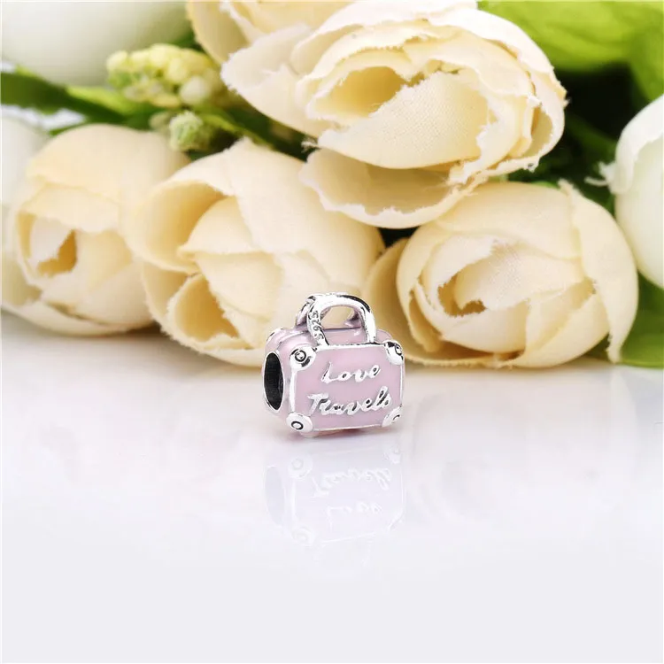 Pandora Koffert sølv charm med rosa emalje - 798063EN124