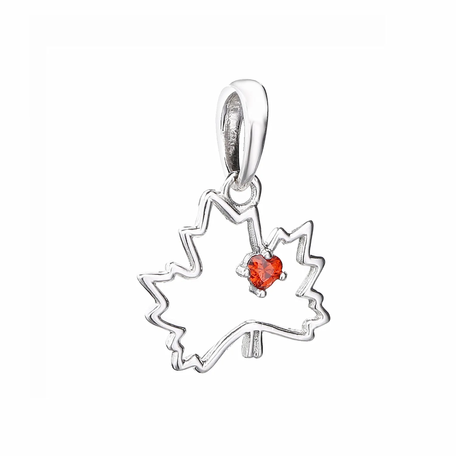 pandora maple leaf silver pendant with red cubic zirconia and necklace 398026czr 45