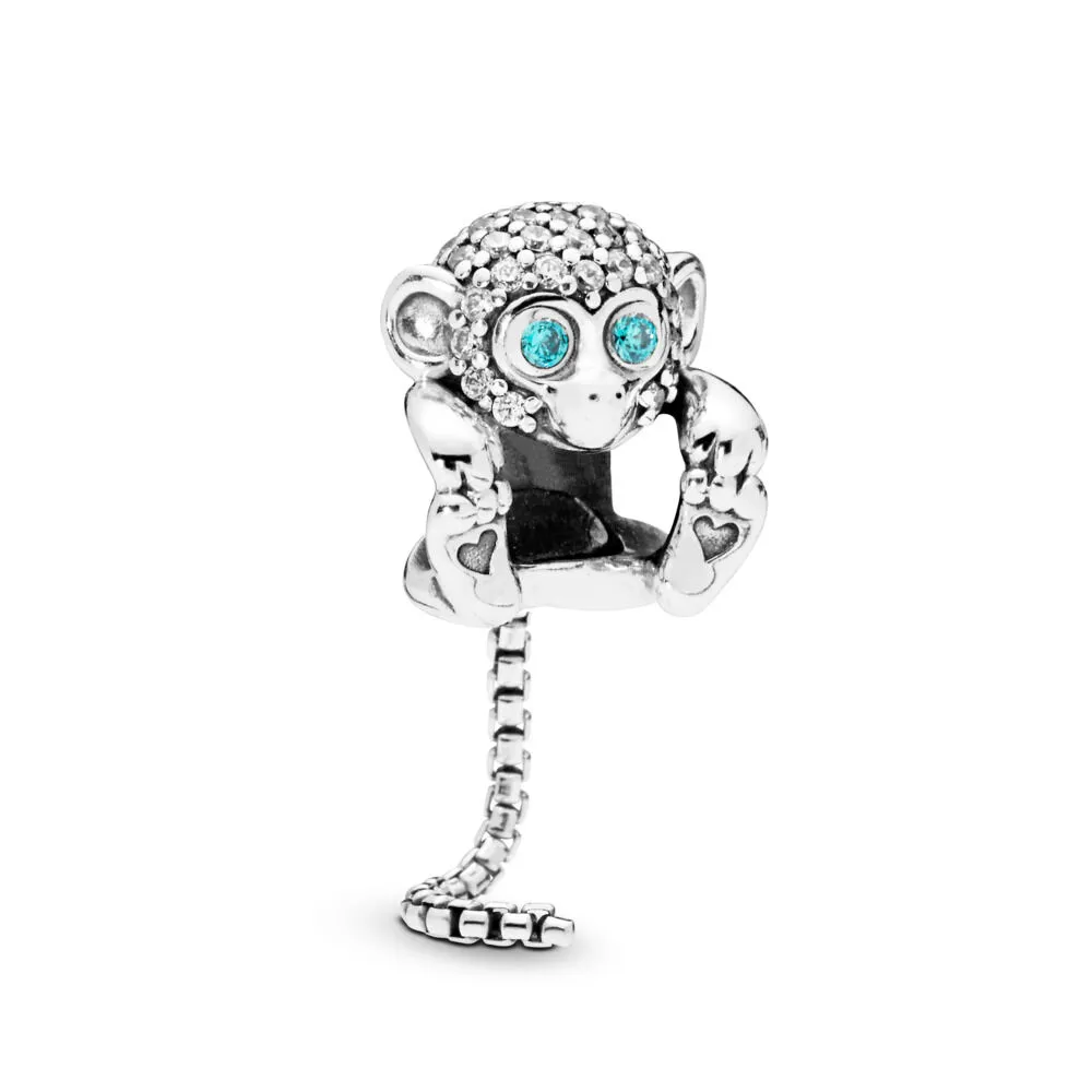 Pandora Monkey silver charm with clear and teal cubic zirconia - 798054CZ