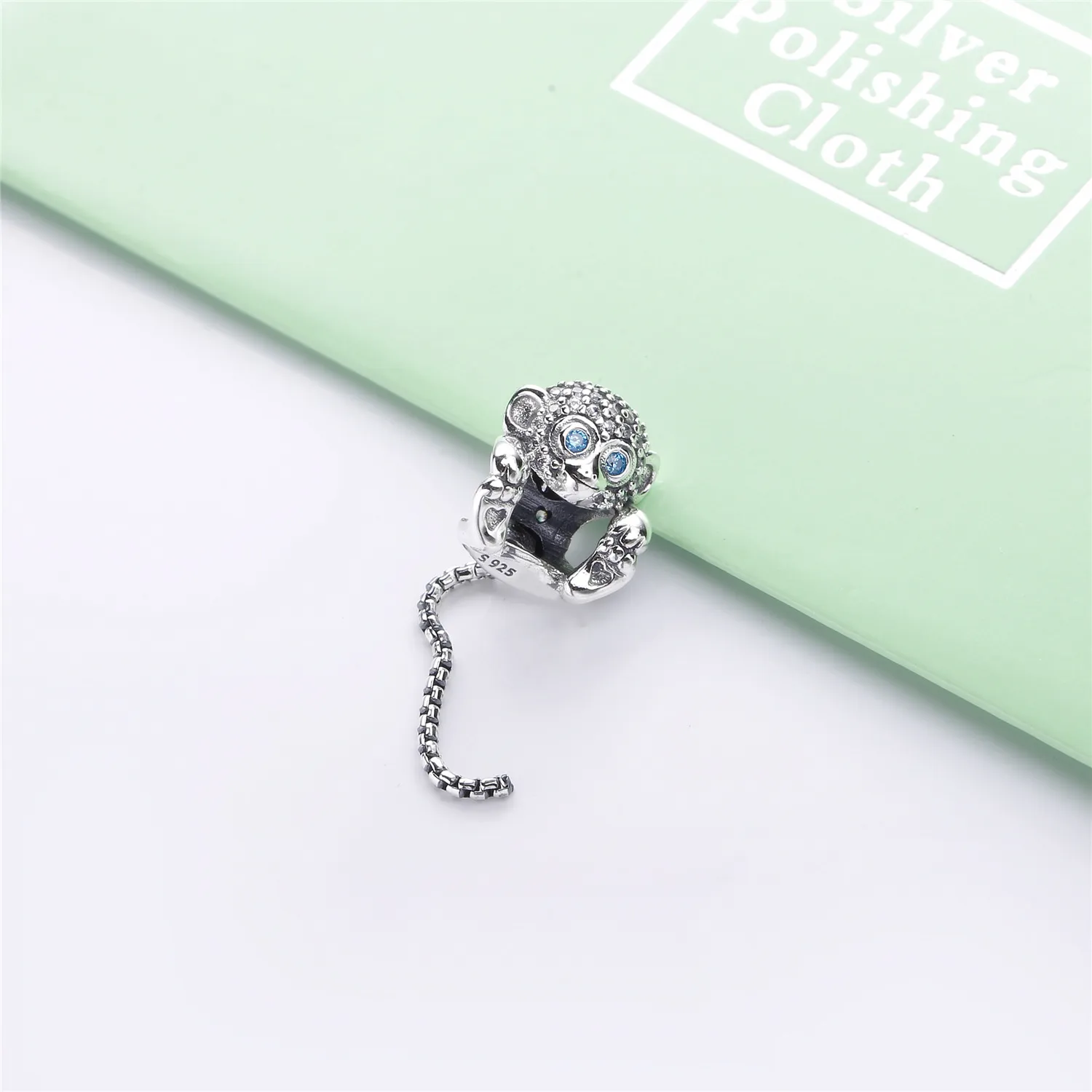 Pandora Monkey silver charm with clear and teal cubic zirconia - 798054CZ