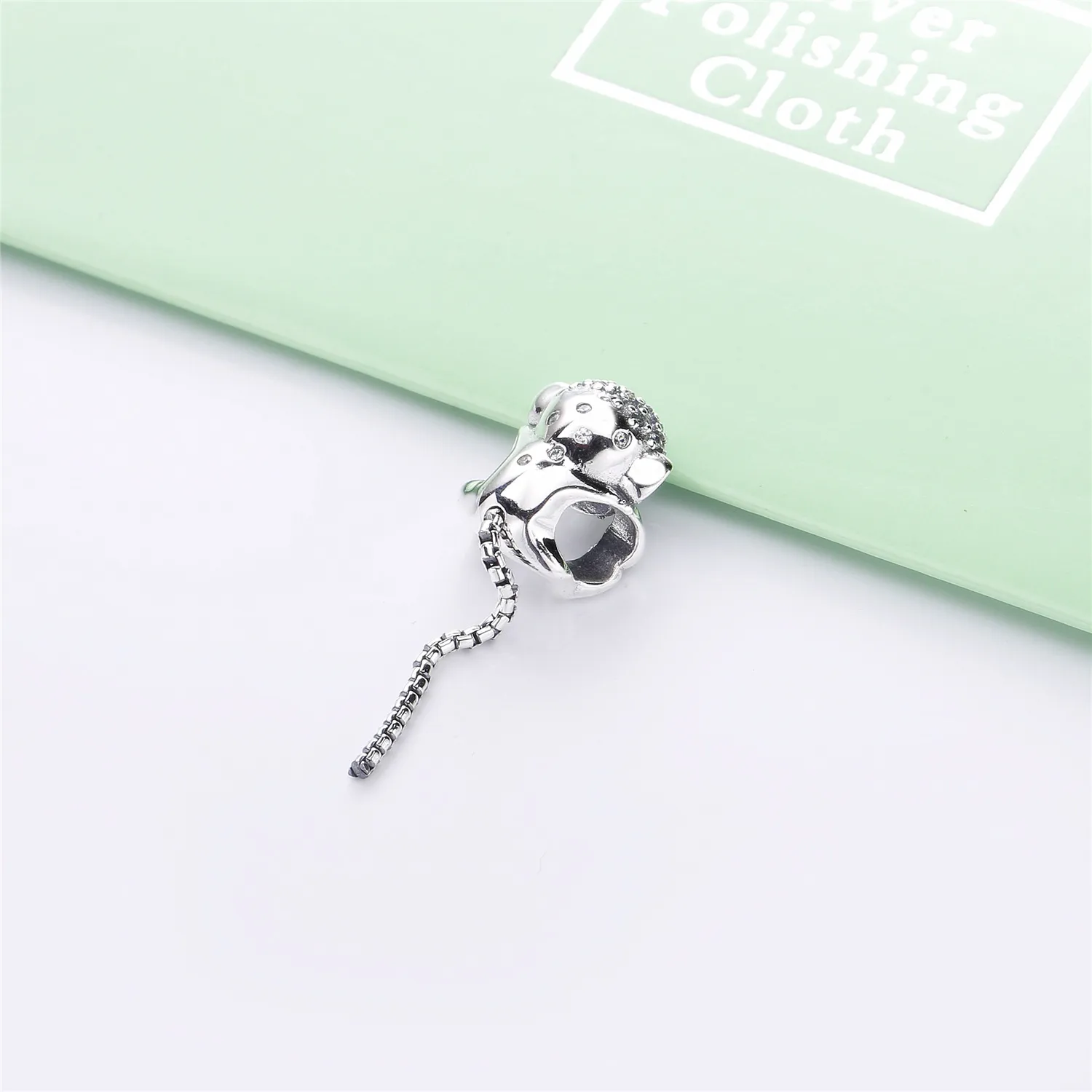 Pandora Monkey silver charm with clear and teal cubic zirconia - 798054CZ