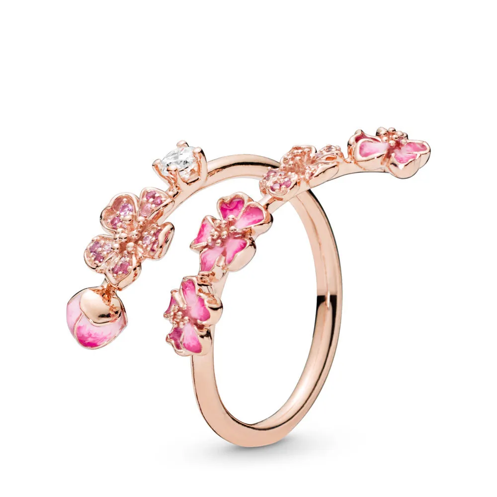 Pandora Rosa Ferskenblomstgren Åpen Ring - 188088NCCMX