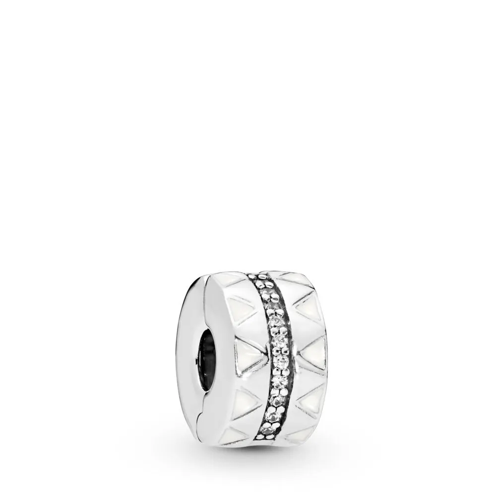 Pandora Silver clip with clear cubic zirconia and white enamel - 798067CZ