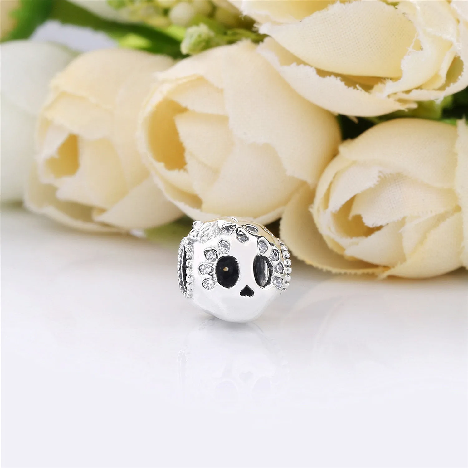 Pandora Skull silver charm with clear cubic zirconia - 797866CZ