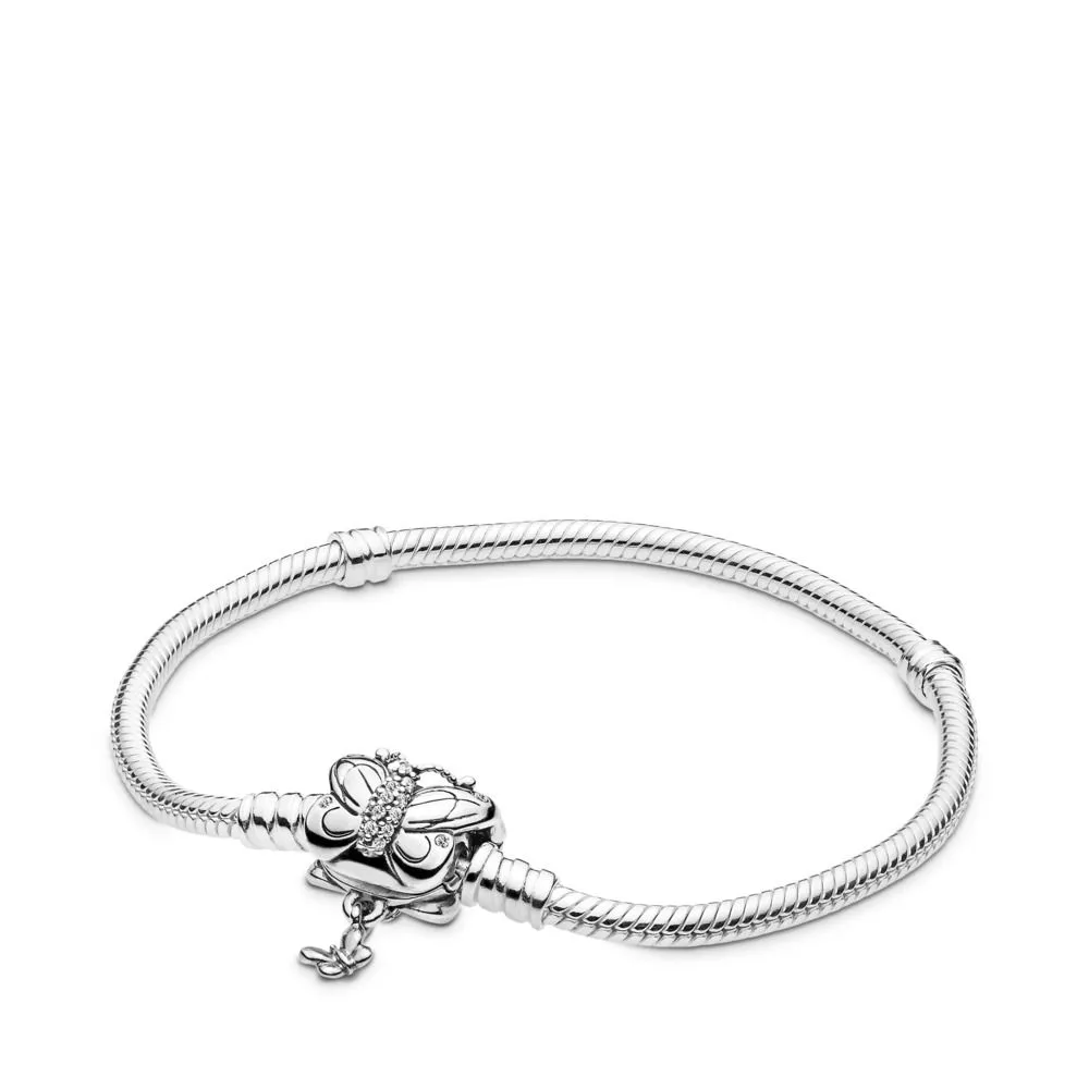 Pandora Snake chain silver bracelet and butterfly clasp with clear cubic zirconia - 597929CZ