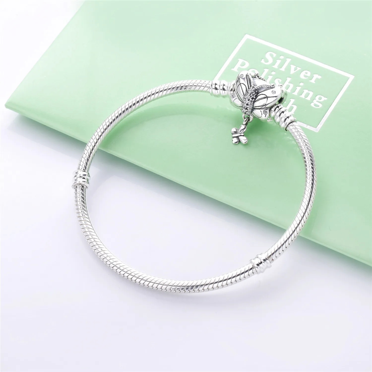 Pandora Snake chain silver bracelet and butterfly clasp with clear cubic zirconia - 597929CZ