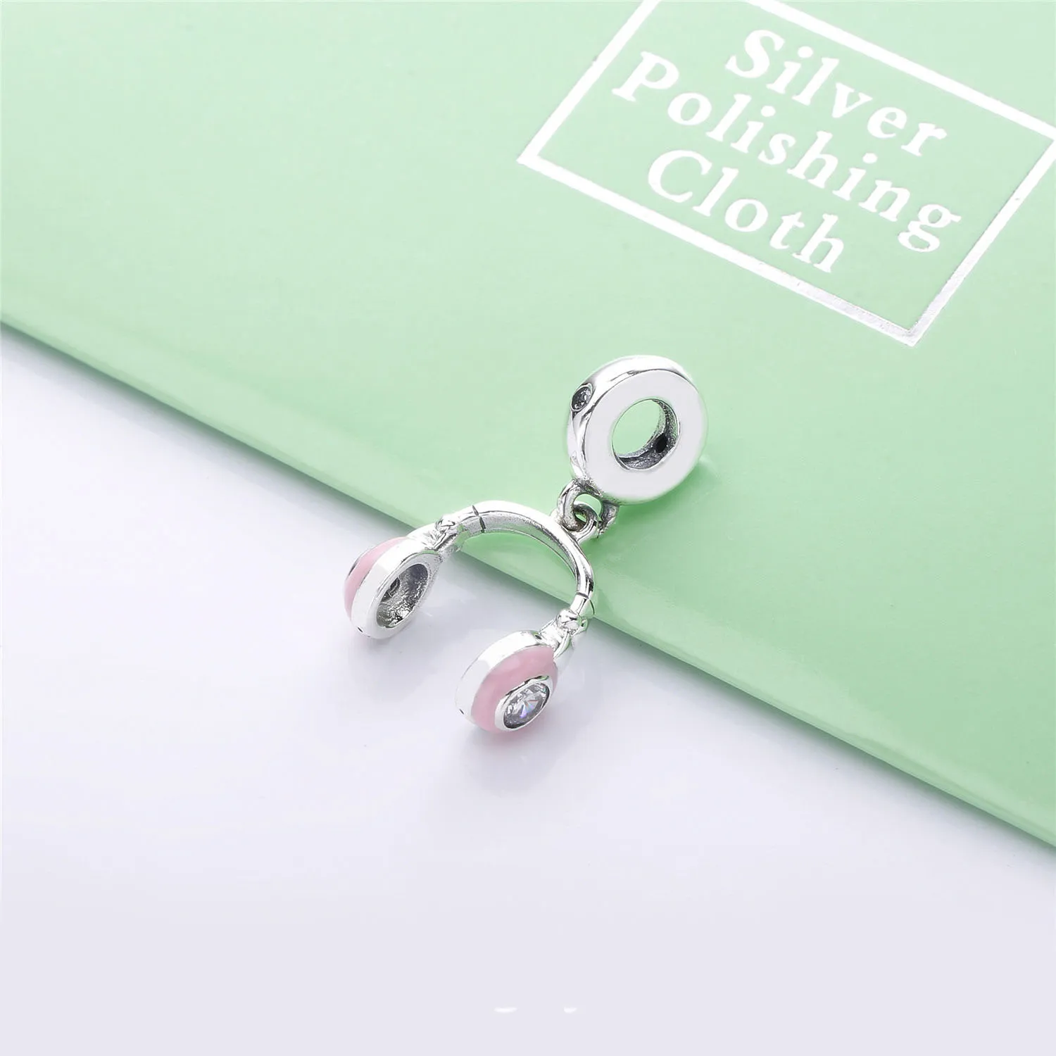 Pandora Sølv hodetelefoner dingler med klar cubic zirconia og rosa emalje - 797902EN160