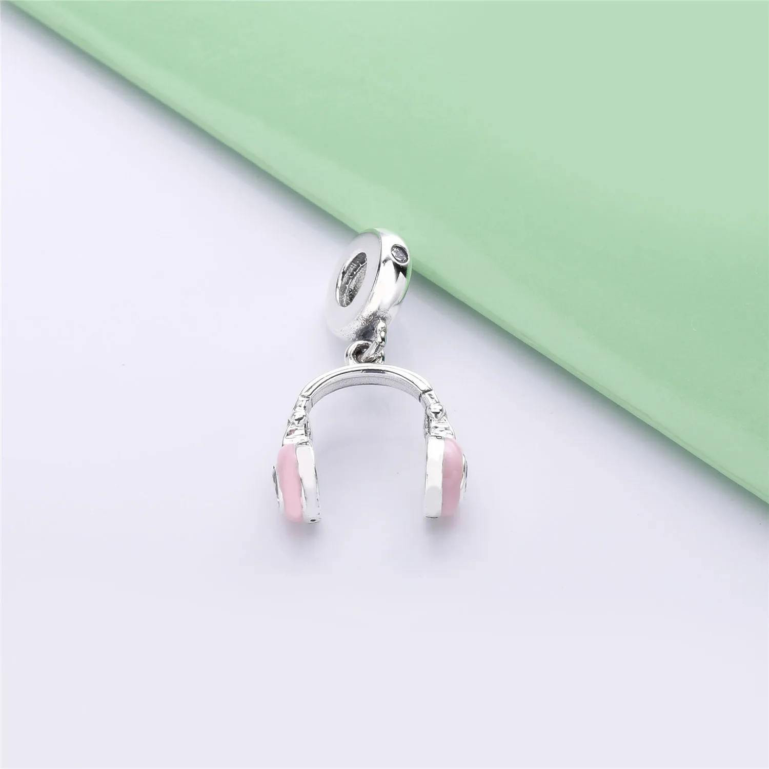 Pandora Sølv hodetelefoner dingler med klar cubic zirconia og rosa emalje - 797902EN160