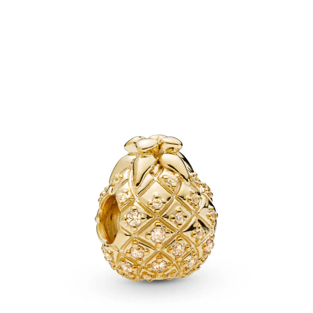 Pineapple Pandora Shine charm with golden coloured cubic zirconia - 767904CCZ