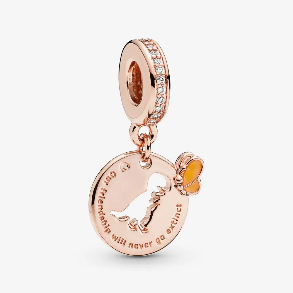 Dinosaur og sommerfugl Pandora Rose dingler med klare cubic zirconia og gul emalje - 788180CZ