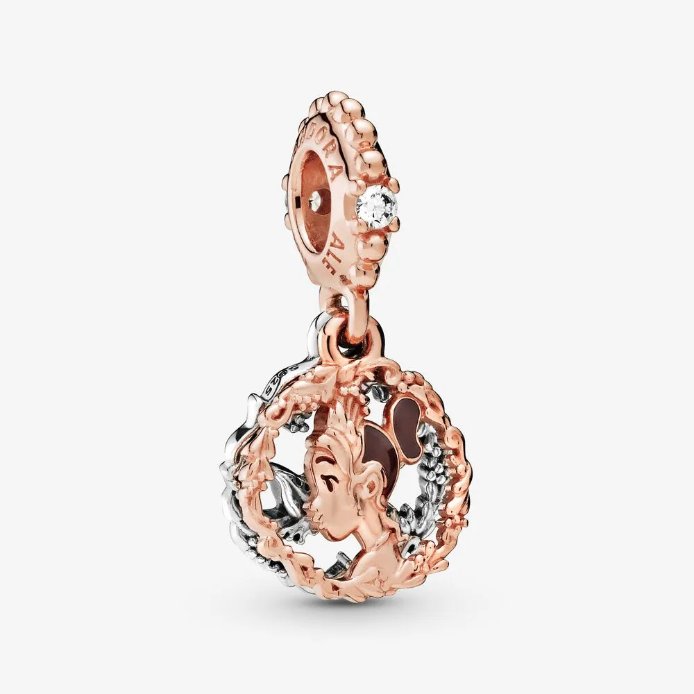 Disney Tiana Pandora Rose og sterlingsølv dingler med klare cubic zirconia og brun emalje - 788234CZ