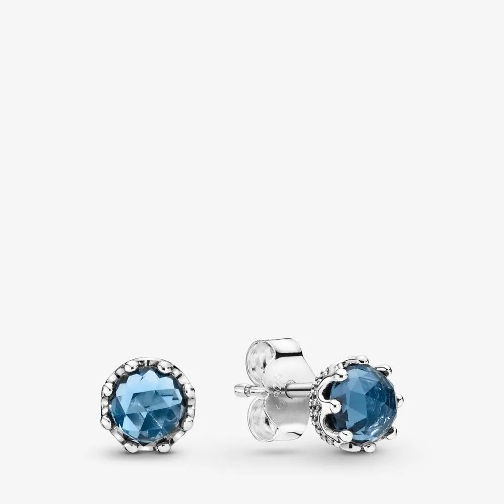 Pandora Blue Sparkling Crown Stud Earrings - 298311NMB