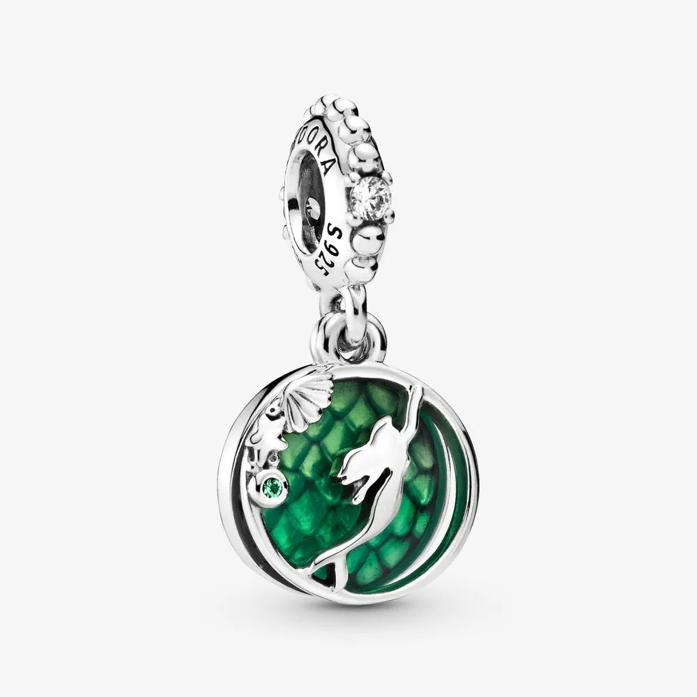 pandora disney ariel sterling sølv dingler med klar cubic zirconia kongegrønn krystall og grønn emalje 798231cz