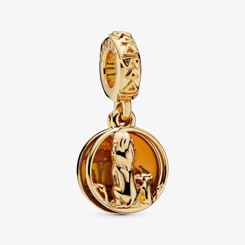 pandora disney simba og mufasa 14k gullbelagt dingler med gjennomsiktig oransje gul og rød emalje 768639c01