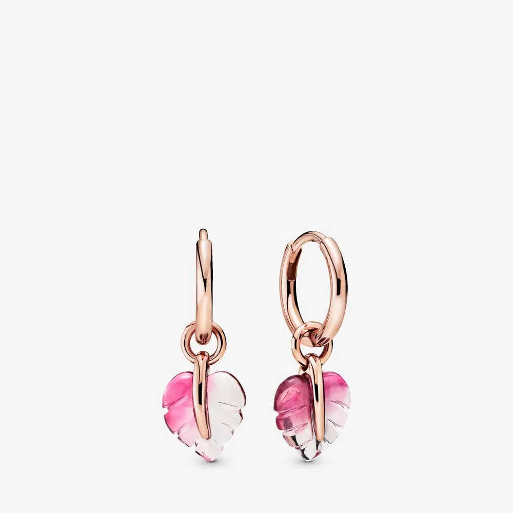 pandora pink murano glass leaf hoop øreringer 288317pmu